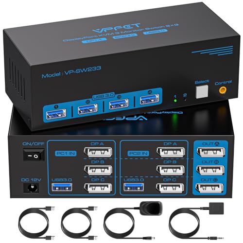 8K60Hz Displayport KVM Switch 2 PC 3 Monitore USB3.0 KVM Umschalter mit 4 USB-Anschlüssen Für Zwei Computer Unterstützung von Extended & Copy Mode mit Desktop Kabel Controller und 2xUSB-Kabeln 8K60Hz Displayport KVM Switch 2 PC 3 Monitore USB3.0 KVM Umschalter mit 4 USB-Anschlüssen Für Zwei Computer Unterstützung von Extended & Copy Mode mit Desktop Kabel Controller und 2xUSB-Kabeln von CMSTEDCD