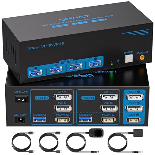8K60Hz HDMI+Displayport KVM Switch 2 PC 3 Monitore USB3.0 KVM-Umschalter mit 4 USB-Anschlüssen Für Zwei Computer Unterstützung von Extended&Copy Mode mit Desktop Kabel Controller und 2 USB-Kabeln 8K60Hz HDMI+Displayport KVM Switch 2 PC 3 Monitore USB3.0 KVM-Umschalter mit 4 USB-Anschlüssen Für Zwei Computer Unterstützung von Extended&Copy Mode mit Desktop Kabel Controller und 2 USB-Kabeln von CMSTEDCD