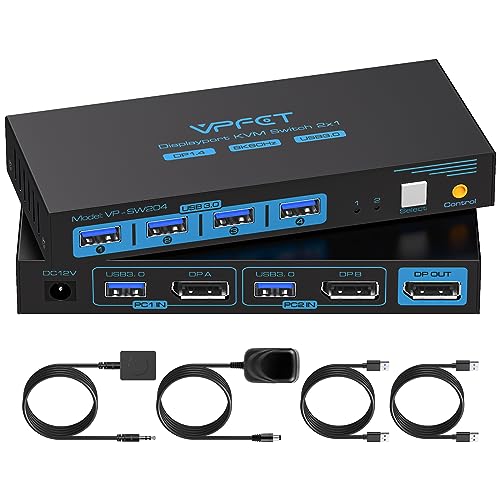 8K60Hz KVM Switch Displayport USB 3.0 KVM-Switches 4K120Hz KVM-Umschalter mit 4USB 3.0-Anschlüssen geeignet für Maus Tastatur Drucker U-Disk für 2 Computer, die sich 1 Monitor teilen von CMSTEDCD