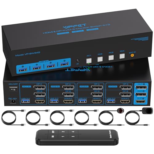 CMSTEDCD 8K60Hz Displayport +HDMI KVM Switch 4 PC 3 Monitore USB 3.0 DP1.4 +HDMI2.1 KVM-Umschalter für Vier Computer Teilen Triple Monitor und Mehrere USB-Geräte mit Remote Control und 4xUSB Cable CMSTEDCD 8K60Hz Displayport +HDMI KVM Switch 4 PC 3 Monitore USB 3.0 DP1.4 +HDMI2.1 KVM-Umschalter für Vier Computer Teilen Triple Monitor und Mehrere USB-Geräte mit Remote Control und 4xUSB Cable von CMSTEDCD