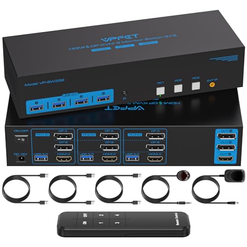 CMSTEDCD 8K60Hz HDMI+Displayport KVM Switch 3 PC 3 Monitore USB3.0 4K144Hz KVM Umschalter für Triple Computer Teilen Drei Monitor und Vier Peripheriegeräte mit Remote Control und 3xUSB-Cable CMSTEDCD 8K60Hz HDMI+Displayport KVM Switch 3 PC 3 Monitore USB3.0 4K144Hz KVM Umschalter für Triple Computer Teilen Drei Monitor und Vier Peripheriegeräte mit Remote Control und 3xUSB-Cable von CMSTEDCD
