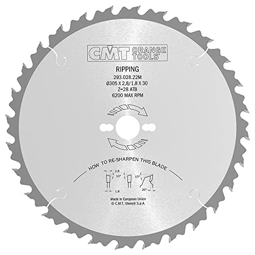 CMT Orange Tools Kreissägeblatt HW 305 x 2,8 / 1,8 x 30 Z=28 10° ATB - 293.028.22M - für ausrissfreie Längsschnitte von CMT ORANGE TOOLS