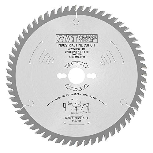 CMT Orange Tools 285.060.11 M – Kreissägeblatt 260 x 2.8 x 30 Z 60 ATB 10 Grad von CMT ORANGE TOOLS