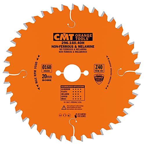 CMT Orange Tools Kreissägeblatt HW 160 x 2,2 / 1,6 x 20 Z=40 TCG - 296.160.40H - für eisenfreies Material, Plastik und Laminat von CMT