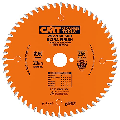 CMT Orange Tools Kreissägeblatt Feinschnitt HW 160 x 2,2 / 1,6 x 20 Z=56 15° ATB - 292.160.56H - für Querschnitte von CMT