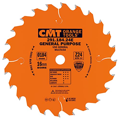 CMT Orange Tools Kreissägeblatt HW 184 x 2,6 / 1,6 x 16 Z=24 10° ATB - 291.184.24E - für Längs- und Querschnitte von CMT ORANGE TOOLS