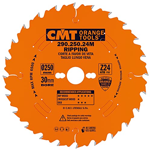 CMT Orange Tools Kreissägeblatt HW 250 x 2,8 / 1,8 x 30 Z=24 10° ATB - 290.250.24M - für Längsschnitte von CMT