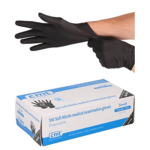 CMT weiche Nitrilhandschuhe, puderfrei, Schwarz, Small (6-7), 10x100 Stück von CMT