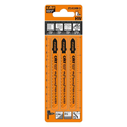 CMT JT141HM-3 Hartmetallbestückte Stichsägeblätter für Gipskarton und Faserzement, T-Schaft, 3 Stück, I 3 | L 4 | TPI 6 | PKG 3 von CMT ORANGE TOOLS