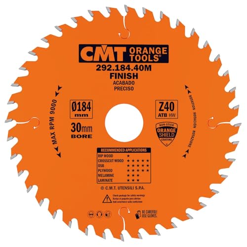 CMT Orange Tools Kreissägeblatt Feinschnitt HW 184 x 2,6 / 1,6 x 16 Z=40 15° ATB - 292.184.40E - für Querschnitte von CMT