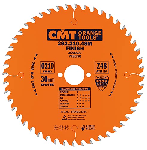 CMT Orange Tools Kreissägeblatt Feinschnitt HW 210 x 2,8 / 1,8 x 30 Z=48 15° ATB - 292.210.48M - für Querschnitte von CMT