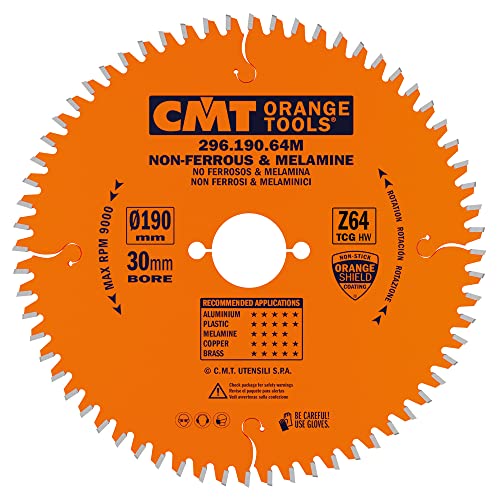 CMT Orange Tools Kreissägeblatt HW 190 x 2,8 / 2,2 x 30 Z=64 TCG - 296.190.64M - für eisenfreies Material, Plastik und Laminat von CMT