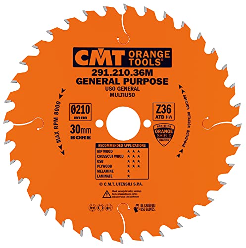 CMT Orange Tools Kreissägeblatt HW 210 x 2,8 / 1,8 x 30 Z=36 15° ATB - 291.210.36M - für Längs- und Querschnitte von CMT