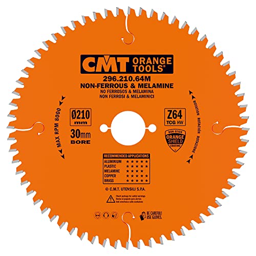 CMT Orange Tools Kreissägeblatt HW 210 x 2,8 / 2,2 x 30 Z=64 TCG - 296.210.64M - für eisenfreies Material, Plastik und Laminat von CMT