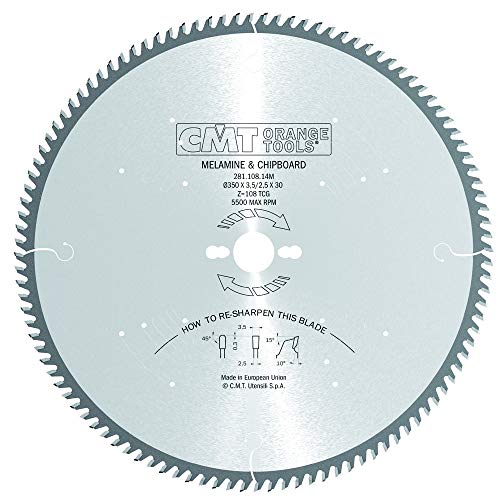 CMT Orange Tools Kreissägeblatt HW 350 x 3,5 / 2,5 x 30 Z=108 TCG - 281.108.14M - für Laminat und Spanholz, positiver Spanwinkel von CMT