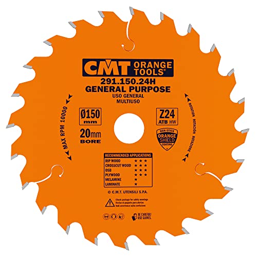 CMT Orange Tools Kreissägeblatt HW 150 x 2,4 / 1,4 x 20 Z=24 15° ATB - 291.150.24H - für Längs- und Querschnitte von CMT