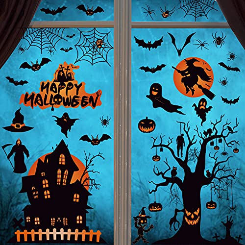 CMTOP Halloween Aufkleber Fenster Sticker Wandaufkleber Halloween Dekorationen Fledermäuse Kürbis Spukhaus PVC-Aufkleber Elektrostatische doppelseitige für Halloween Party 8 Blätter von CMTOP