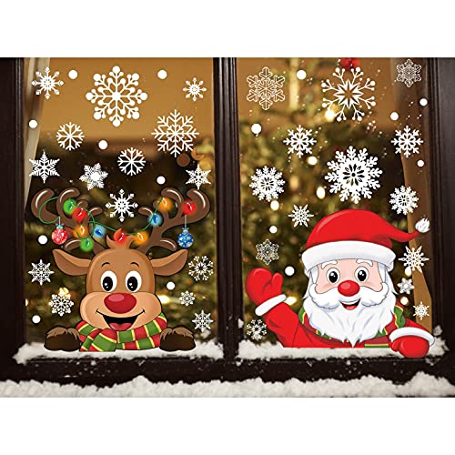 CMTOP Weihnachten Aufkleber Fenster 358 PCS Schneeflocken Weihnachtsmann Elch Fensterbilder Abnehmbare Statisch Haftende PVC doppelseitige Aufkleber für Weihnachts-Fenster Dekoration von CMTOP
