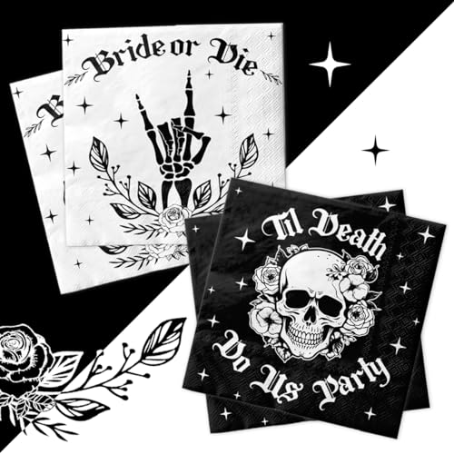 40 Stück Till Death Do Us Party-Servietten "Bride or Die Bachelorette-Party", Totenkopf-Gothic-Einweg-Servietten für Halloween, Brautparty, Verlobung, Hochzeitsdekorationen 40 Stück Till Death Do Us Party-Servietten "Bride or Die Bachelorette-Party", Totenkopf-Gothic-Einweg-Servietten für Halloween, Brautparty, Verlobung, Hochzeitsdekorationen von CMUSKO