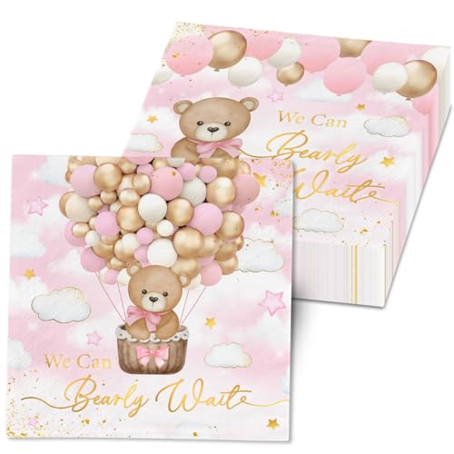 Servietten mit Aufschrift "We Can Bearly Wait", 40 Stück, rosa Bär, Babyparty-Dekorationen, Servietten, Teddybär, Cocktail, Dessert, Papierservietten für Kinder, Geschlechtsoffenbarung, Partyzubehör Servietten mit Aufschrift "We Can Bearly Wait", 40 Stück, rosa Bär, Babyparty-Dekorationen, Servietten, Teddybär, Cocktail, Dessert, Papierservietten für Kinder, Geschlechtsoffenbarung, Partyzubehör von CMUSKO