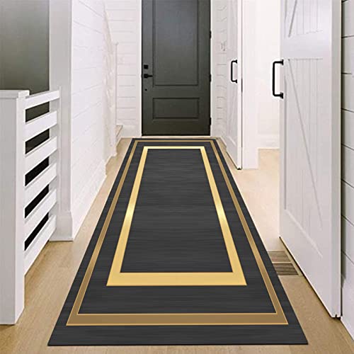 CMX-BOX Schmale Teppiche Läufer für den Eingangstreppen-Korridor, 1m / 1,5m / 2m / 2,5m / 3m / 3,5m / 4m / 4,5m / 5m / 6m Langer Teppich-Halle-Teppicher Läufer Fußmatten - schwarz/golden von CMX-BOX