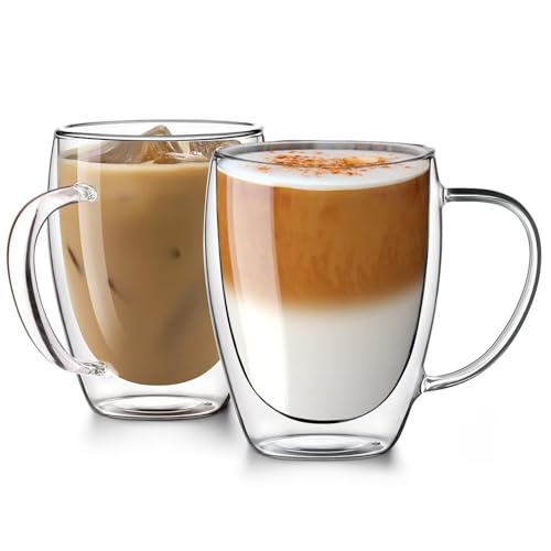 CMXING Doppelwandige Latte Macchiato Gläser Set 2er Set 350ML Kaffeeglas Teegläser mit Henkel Borosilikatglas Kaffeetassen Glas für Cappuccino,Tee,Sodawasser,Milch,kaltes Getränk von CMXING