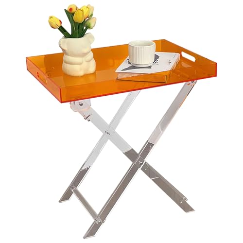 CMYAOYC Klappbarer Acryl-Tabletttisch, Beistelltisch, Transparent Sofatisch Side Table, Moderne Nachttisch Ablage für Kleine Wohnungen(Orange) von CMYAOYC