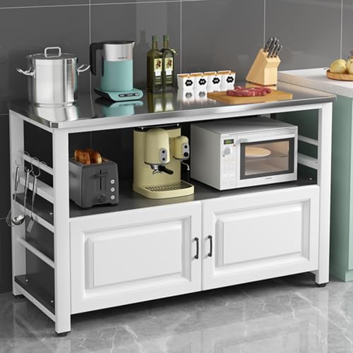 CMYAOYC Küchenschrank, Arbeitstische for Lebensmittelzubereitung mit Stauraum, Küchenregal Arbeitsplatte mit Großer Arbeitsfläche, Haken, Einfach zu Montieren ( Color : White frame+gray , Size : 60*40 von CMYAOYC