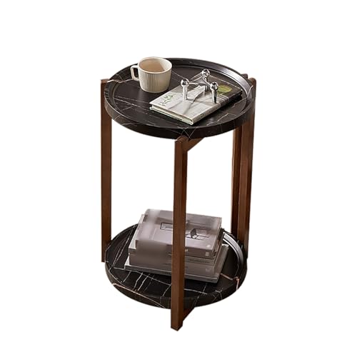 CMYAOYC Mobiler Kleiner Runder Beistelltisch, 2-stöckiger Nachttisch, Couchtisch mit Rollen, Geeignet für Wohnzimmer, Balkon und Kleine Schlafzimmer(Black,43x43x65cm/17x17x26inch) von CMYAOYC