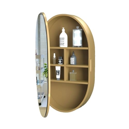 CMYAOYC Spiegelschränke Ovaler spiegelschrank Bad Wandmontierter Holzschrank mit Spiegeloberfläche und versteckten Regalen für Badezimmer, Toiletten, Balkone, Hotels (Color : Gold, Size : 50cm-B) von CMYAOYC