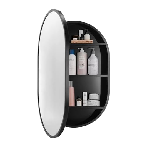 CMYAOYC Spiegelschränke Ovaler spiegelschrank Bad Wandmontierter Holzschrank mit Spiegeloberfläche und versteckten Regalen für Badezimmer, Toiletten, Balkone, Hotels (Color : Negro, Size : 40cm-A) von CMYAOYC
