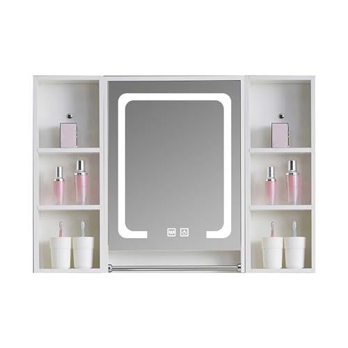 CMYAOYC Spiegelschrank, Intelligenter Spiegelschrank, Spiegelschrank Bad mit Beleuchtetem, Beschlagfreiem Spiegel, Handtuchhalter, Wandmontierter Aufbewahrungsschrank für Badezimmer (Color : Wit, SI von CMYAOYC
