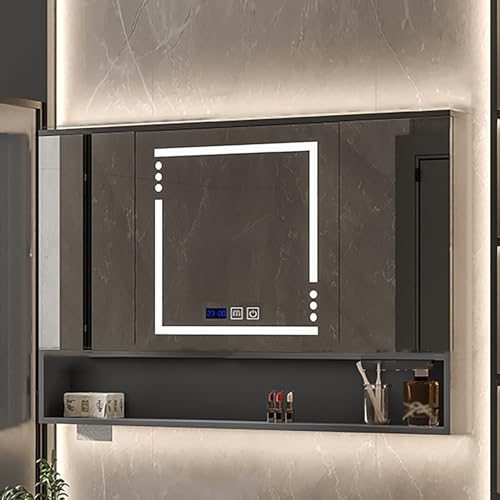 CMYAOYC Spiegelschrank Bad, Wandmontierter Badezimmer-Spiegelschrank, Moderne Toilettenschrank-Aufbewahrungseinheit, Badezimmerspiegel für Überwaschbecken (Color : Dark Gray Smart, Size : 120cm/47 von CMYAOYC