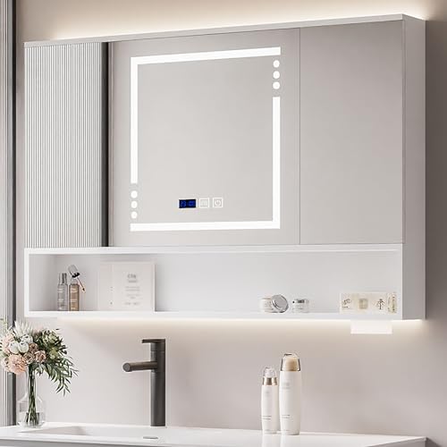 CMYAOYC Spiegelschrank Bad, Wandmontierter Badezimmer-Spiegelschrank, Moderne Toilettenschrank-Aufbewahrungseinheit, Badezimmerspiegel für Überwaschbecken (Color : White Smart, Size : 80cm/32) von CMYAOYC