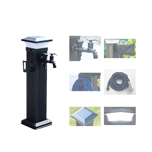 CMYAOYC Wassersäule, Solaraufladung, Standbrunnen Garten, Bewässerungswaschen im Hinterhof, Garten Wasserzapfsäule aus Aluminiumlegierung mit Wasserhahn und Sprühpistole(60.5cm/24in) von CMYAOYC