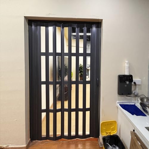 Falttür Falttüren Innentüren 203/210/243 cm PVC-Trennwand/Innenfalttüren mit Fenster, Küchen-Badezimmer-Falttüren mit Holzmaserung, Tür- Und Schrank-Falttür(Black,60x96in(152.4x243.8cm)) von CMYUN