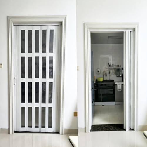 Falttür Falttüren Innentüren 203/210/243 cm PVC-Trennwand/Innenfalttüren mit Fenster, Küchen-Badezimmer-Falttüren mit Holzmaserung, Tür- Und Schrank-Falttür(White,40x96in(101.6x243.8cm)) von CMYUN