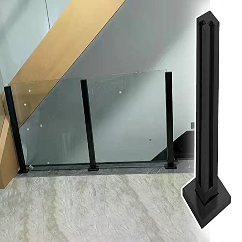 Glasgeländer Innentreppensicherheitsglas-Geländerpfosten, Wohnzimmerdeck Garten Schwimmbad Leitplanke, Glasbalustraden-Geländergeländersystem, Schwarz (Color : Black Corner Post, Size : H-95cm(37.4" von CMYUN