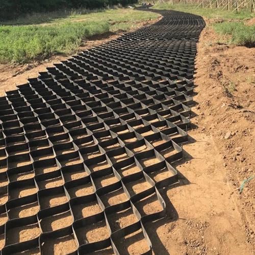 Kiesgitter Kiesstabilisator für Gehwege, Einfahrten, Waben-Schuppenbodengitter mit Durchlässigem Loch, Hochbelastbares HDPE-Geogitter-Geozellenpflaster(2m x 5m (6.5ft x 16.5ft)) von CMYUN