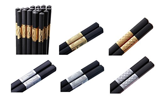 Essstäbchen aus Metall Silber und Gold chopsticks asiatisch (4, Gold Modell B) von CN.NN