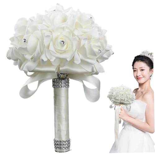 1pc Brautjungfernbouquet 9.5x7.1 '' Wurf Toss Braut Bouquet Weiches Satin Künstlicher Rosenbouquet mit Strassfleischblume Hündchen Handhält Bouquet für Brautbrautjungfernhochzeitdekoration Weiß 1pc Brautjungfernbouquet 9.5x7.1 '' Wurf Toss Braut Bouquet Weiches Satin Künstlicher Rosenbouquet mit Strassfleischblume Hündchen Handhält Bouquet für Brautbrautjungfernhochzeitdekoration Weiß von CNAFGBGG