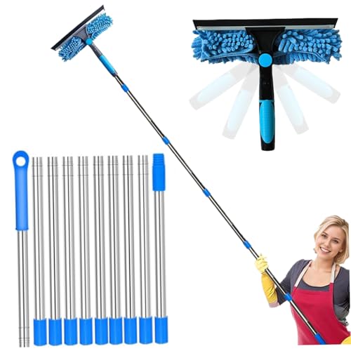 1Set-Fensterreinigungskit, Fenster-Rakel-Reiniger mit 10-Sektions-Verlängerungsstange, Fenster-Rakel 2-in-1-Rotatable Fenster-Rakel-Teleskopstange für Home Carglas von CNAFGBGG