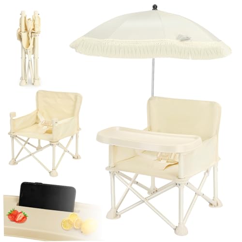 CNAFGBGG Baby Campingstuhl Klafbare Baby Beach Stuhl mit Regenschirm ＆ Tablett stabile Kleinkind Camping 66 Pfund Ladungen Fahren mit Sicherheitsgürtel für 6 Monate +, Strand, Rasen.. von CNAFGBGG