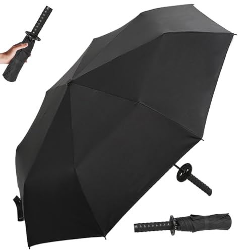CNAFGBGG Samurai Regenschirm Triple Fold Automatic Katana Regenschirm Windproof stark mit rutschfestem Griff tragbares stilvolles Schwert für Erwachsene Geschenk-Cosplay-Accessoires. von CNAFGBGG