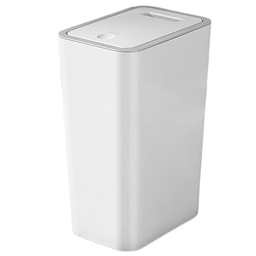 CNAFGBGG Schlanker Badezimmerbehälter 10 l Plastik weißer Badezimmerbehälter mit Pressentyp Deckel und eingebauter Rille Griff schmaler Mülleimer für Badezimmer Küche Wohnzimmer Büro 5x7.7x13 Zoll. von CNAFGBGG