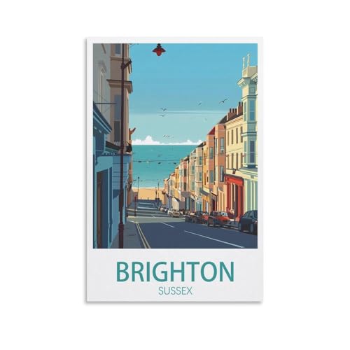 CNAHEIZ Brighton Sussex Vintage-Reiseposter, Querformat, 30 x 45 cm, Leinwand-Kunstdruck, Gemälde für Wanddekoration, Wohnzimmer, Schlafzimmer von CNAHEIZ