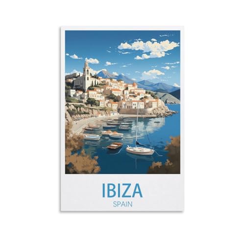 CNAHEIZ Ibiza Spanien Vintage-Reiseposter, Querformat, 20 x 30 cm, Leinwand-Kunstdruck, Gemälde für Wanddekoration, Wohnzimmer, Schlafzimmer von CNAHEIZ