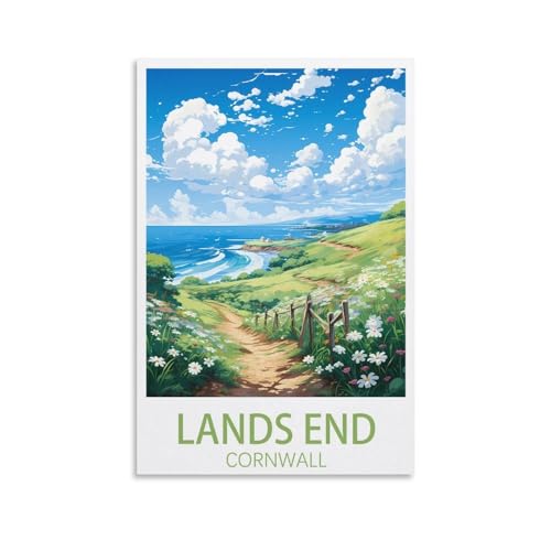 CNAHEIZ Lands End Cornwall Vintage-Reiseposter, Querformat, 50 x 75 cm, Leinwand-Kunstdruck, Gemälde für Wanddekoration, Wohnzimmer, Schlafzimmer von CNAHEIZ