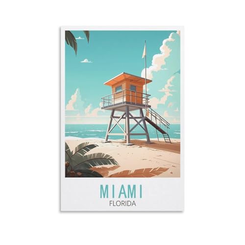CNAHEIZ Miami Beach Florida Vintage-Reiseposter, Landschaft, 20 x 30 cm, Leinwand-Kunstdruck, Gemälde für Wanddekoration, Wohnzimmer, Schlafzimmer von CNAHEIZ