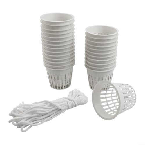 26-teiliges Netz-Topfbecher-Set mit Schlitzen für Innen- und Außenbereich, Gartenarbeit mit selbstwässernder Baumwollkordel (weiß) von CNANRNANC